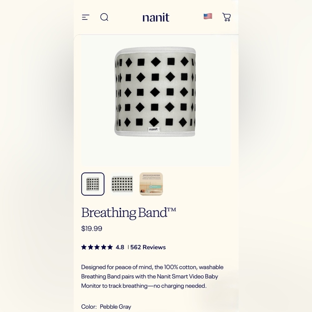 NEW Nanit Breathing Band in Pebble Gray Size Small